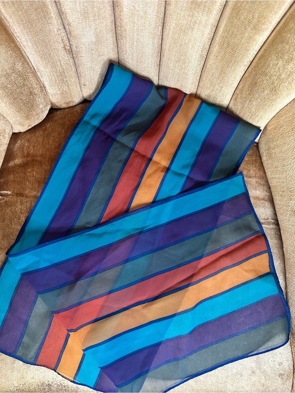 Vintage Striped Sheer Scarf in Teal, Navy, Rust & Mustard